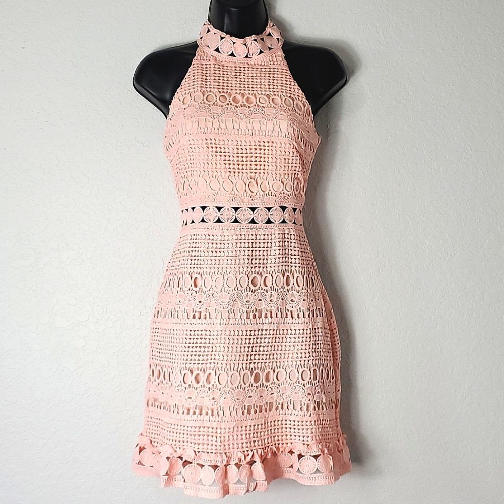 Blush Pink Crochet Mini Dress - Picture 4 of 8
